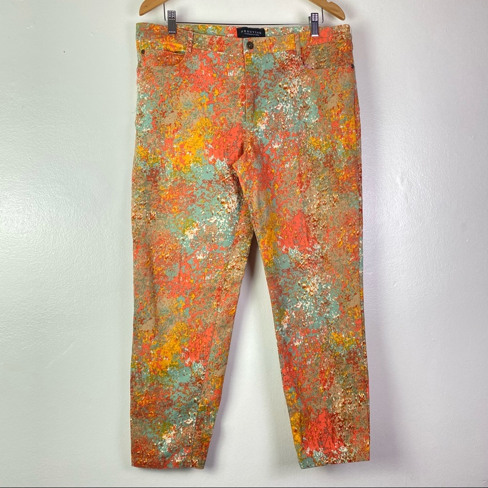 PERUVIAN CONNECTION Atelier Paint Splatter Colorful Stretch Ankle Pants